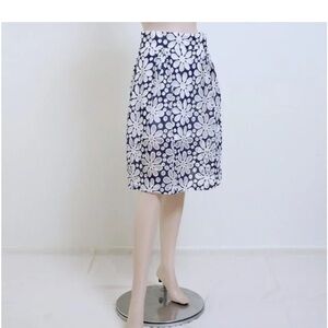 Beulah Floral Navy Blue White A Line Skirt-S